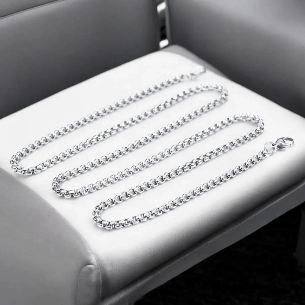 316L Stainless Steel Popcorn Box Link Necklace Chain for Men – Silver Finish - Necklace - Cadeau Craft