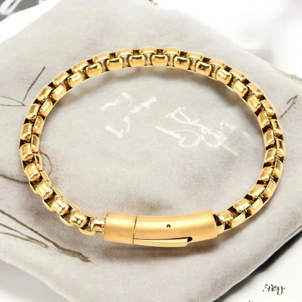Gold Bracelet for Men – Popcorn Chain with Secure Magnetic Clasp