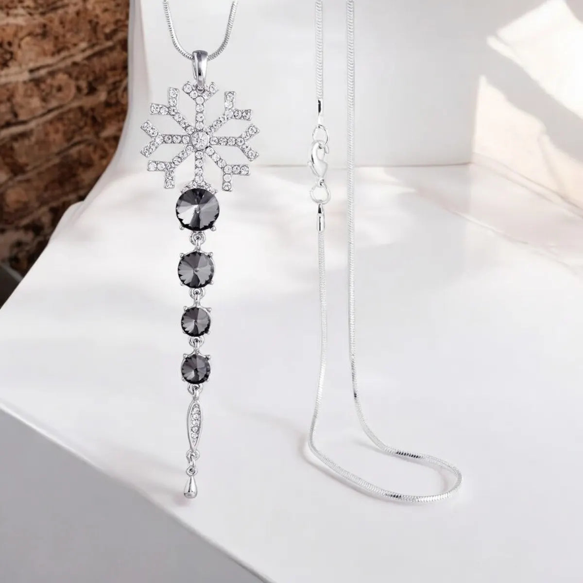 Crystal Black Long Chain Necklace – Stylish Western Party Wear Sweater Necklace