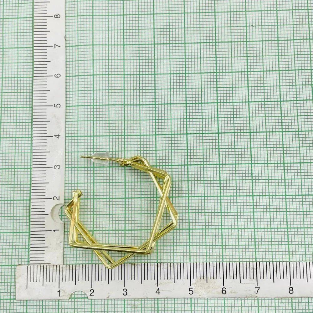 Elegant Double Square Geometric Copper Hoop Earrings in Gold Finish for Women - Earrings - Cadeau Craft