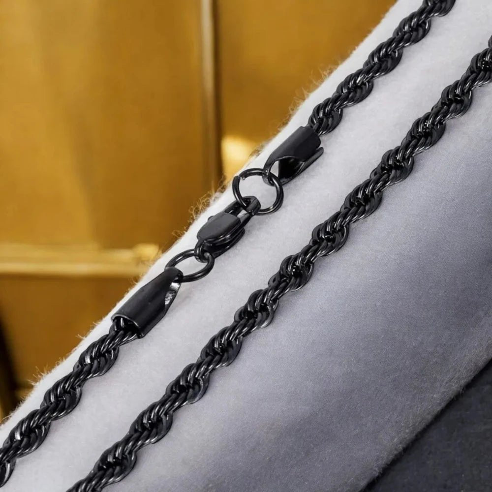 Men's 24'' Black Rope Chain Necklace - 316L Surgical Stainless Steel, Sleek & Durable - Necklace - Cadeau Craft
