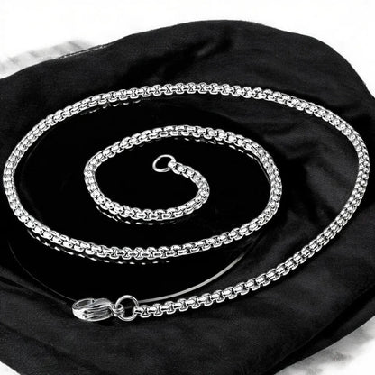316L Stainless Steel Popcorn Box Link Necklace Chain for Men – Silver Finish - Necklace - Cadeau Craft