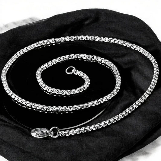 316L Stainless Steel Popcorn Box Link Necklace Chain for Men – Silver Finish - Necklace - Cadeau Craft