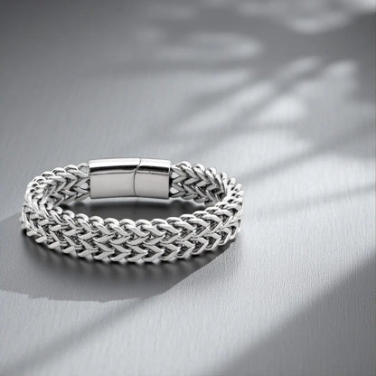 Men's Double Layer Cuban Link Bracelet – Black & Silver 316L Stainless Steel, Bold Hip-Hop Style