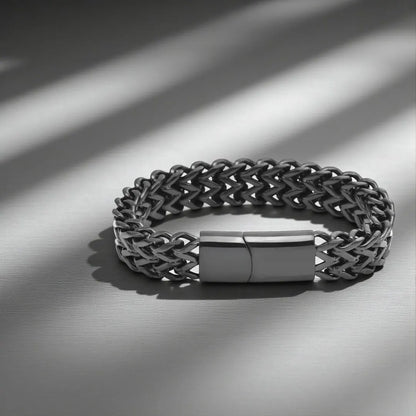 Men's Double Layer Cuban Link Bracelet – Black & Silver 316L Stainless Steel, Bold Hip-Hop Style