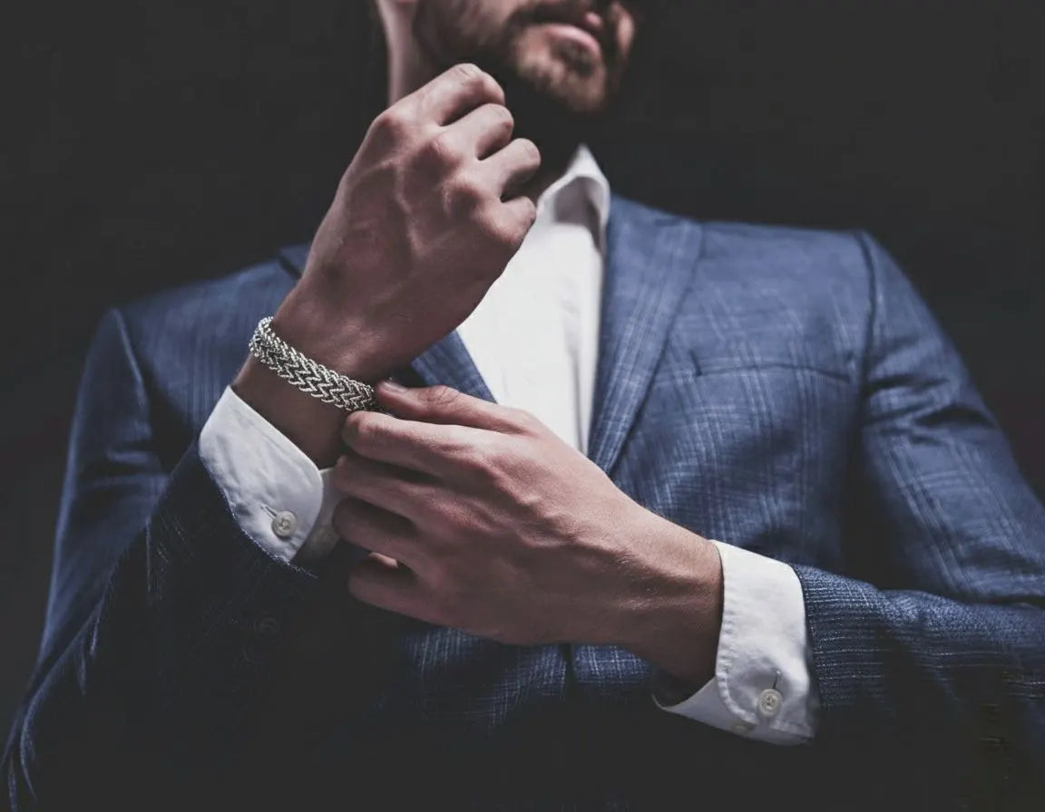Men's Double Layer Cuban Link Bracelet – Black & Silver 316L Stainless Steel, Bold Hip-Hop Style