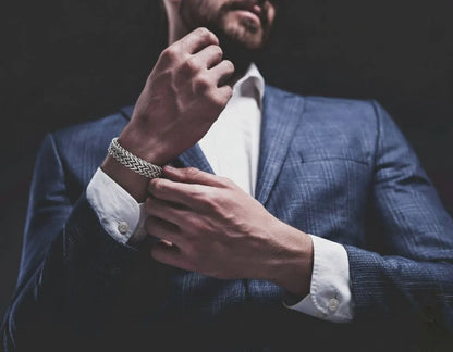 Men's Double Layer Cuban Link Bracelet – Black & Silver 316L Stainless Steel, Bold Hip-Hop Style