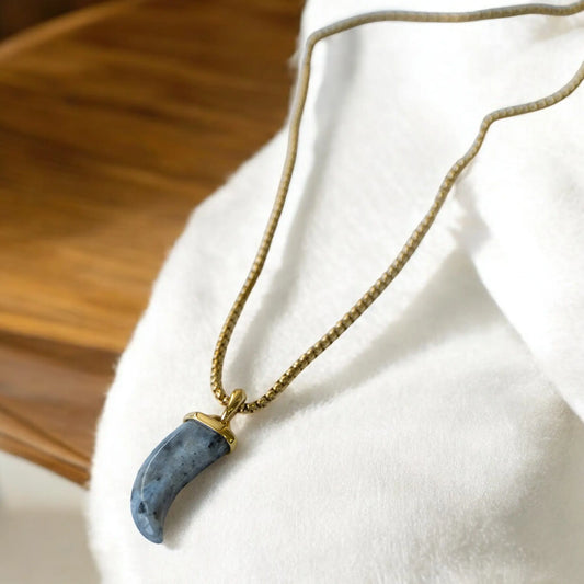 Men's Wolf Tooth Pendant Necklace – Black Stone & 18K Gold Stainless Steel, Anti-Tarnish Chain