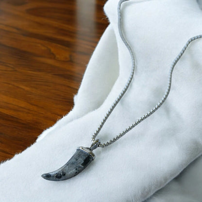 Men's Wolf Tooth Pendant Necklace – Black Stone & 18K Gold Stainless Steel, Anti-Tarnish Chain