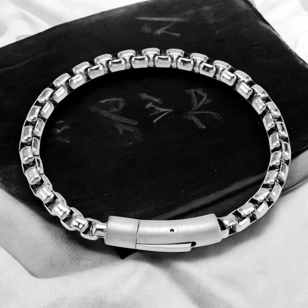 Men's Stainless Steel Popcorn Chain Bracelet – Black, Silver & Gold with Magnetic Clasp