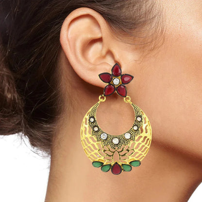 Traditional Flower Chaand Bali Earrings with a modern twist, suitable for various occasions and gifting.