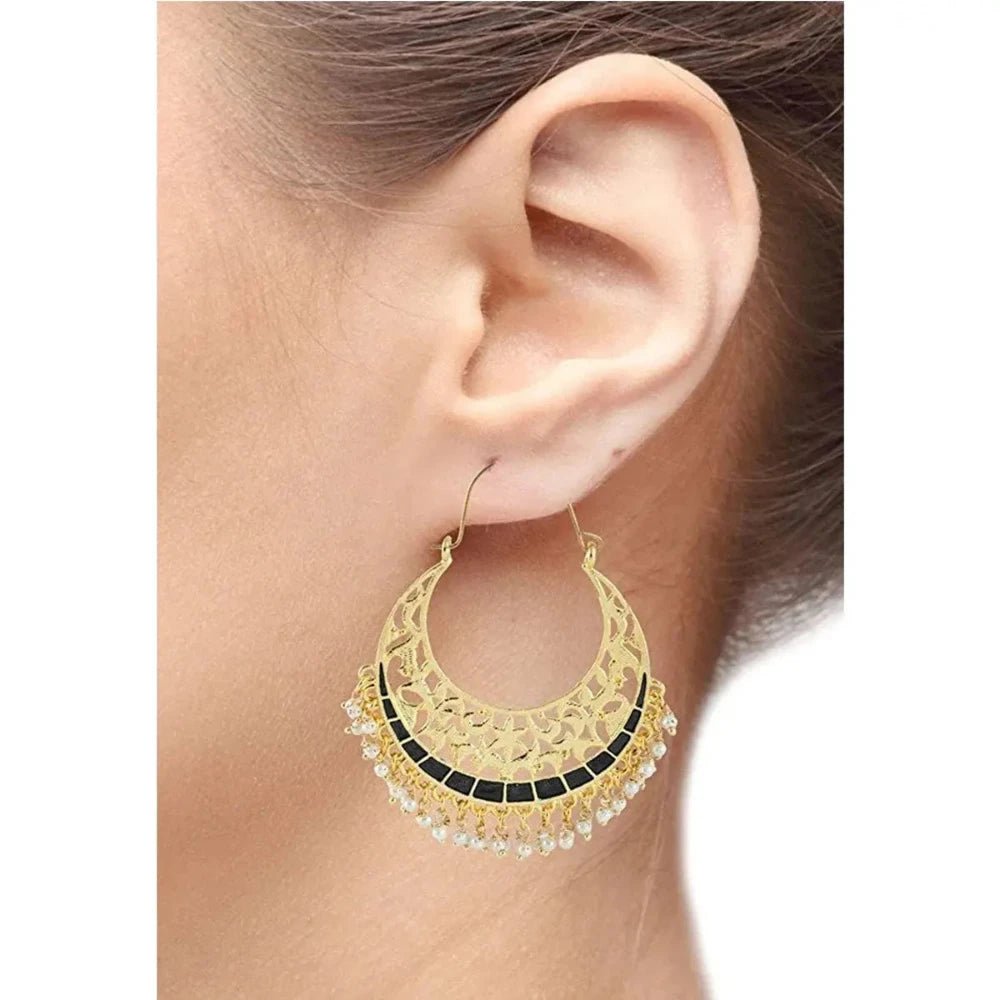 Antique Gold Filigree Chaand Bali Earrings for Women - Black Meenakari Hoop Design - Earrings - Cadeau Craft