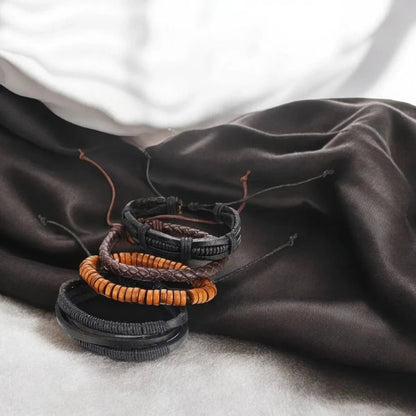 Braided Leather Multi - Strand Beaded Layered Wristband Bracelet for Men - Bracelets - Cadeau Craft