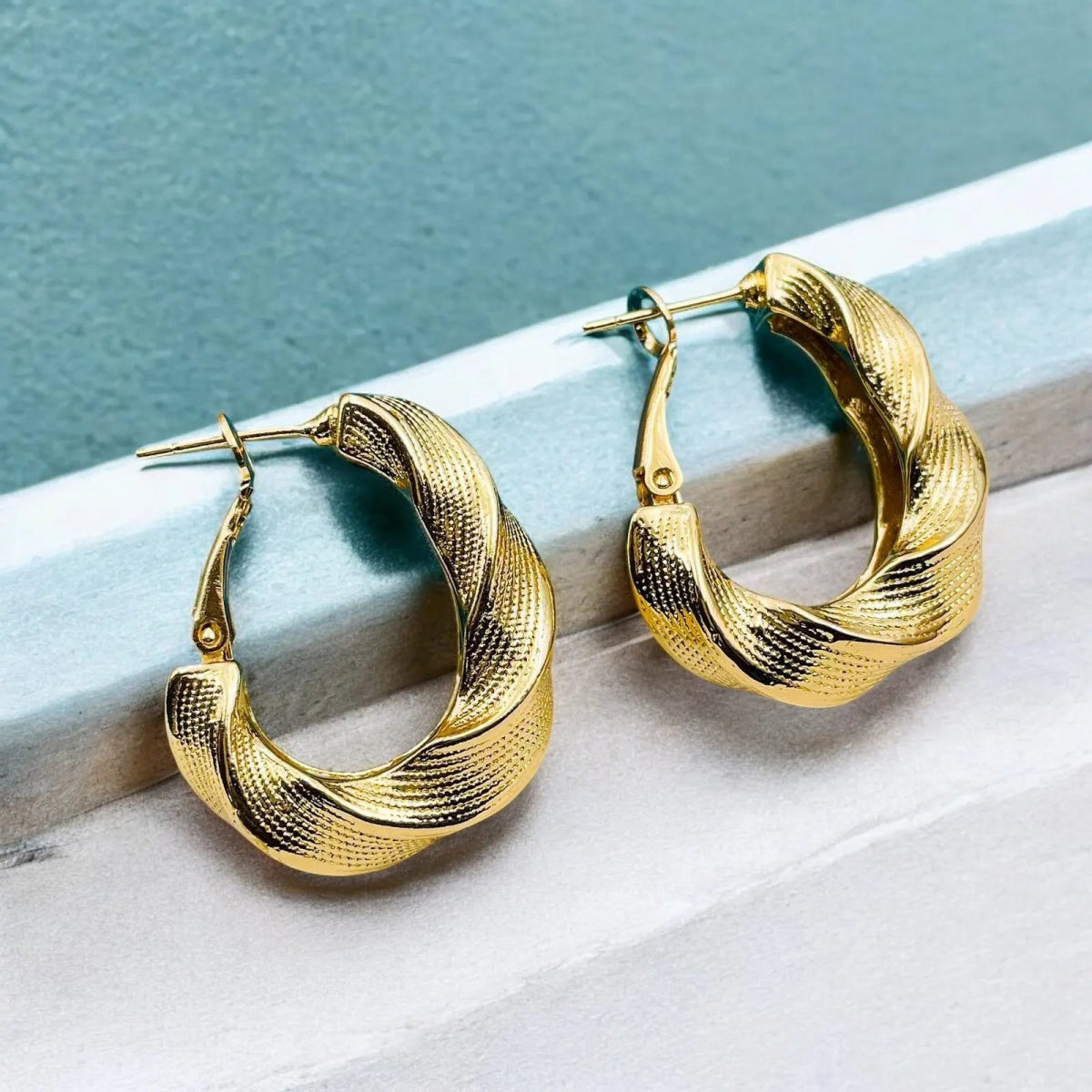 Classic Crunky Gold - Plated Copper Hoop Bali Earrings for Women - Earrings - Cadeau Craft