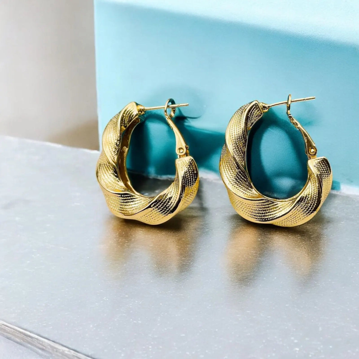 Classic Crunky Gold - Plated Copper Hoop Bali Earrings for Women - Earrings - Cadeau Craft