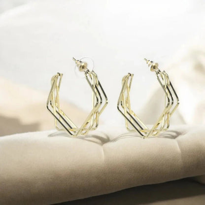 Elegant Double Square Geometric Copper Hoop Earrings in Gold Finish for Women - Earrings - Cadeau Craft