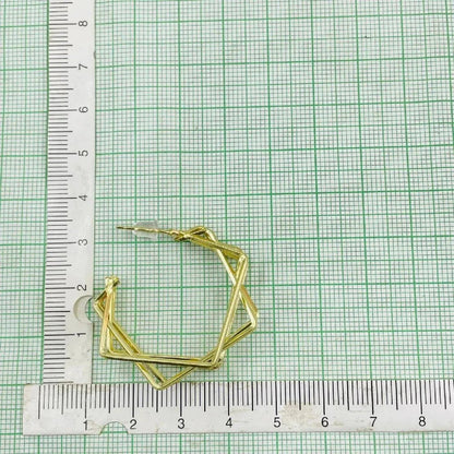 Elegant Double Square Geometric Copper Hoop Earrings in Gold Finish for Women - Earrings - Cadeau Craft