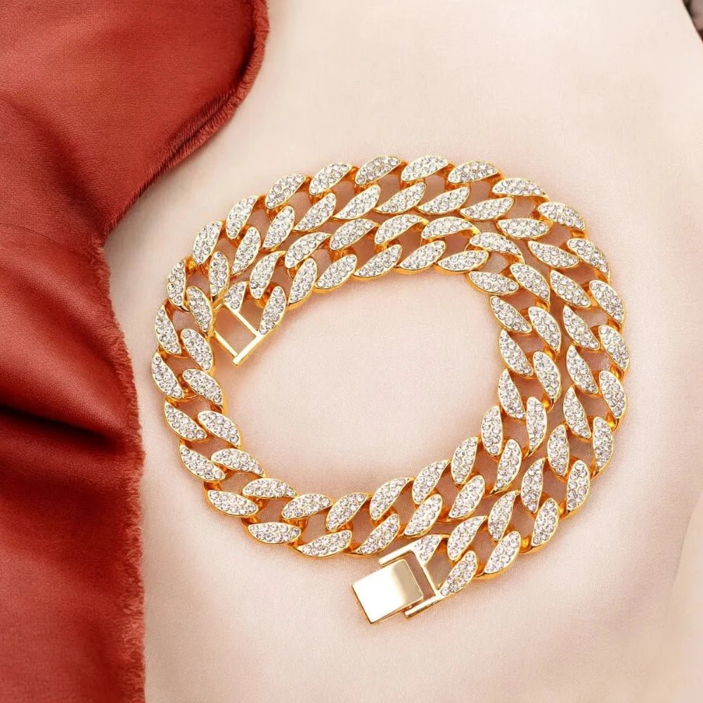 Hip Hop Iced Out Thick Heavy Chunky Cuban Curb Chain Necklace for Men – Gold with American Diamonds - Necklace - Cadeau Craft