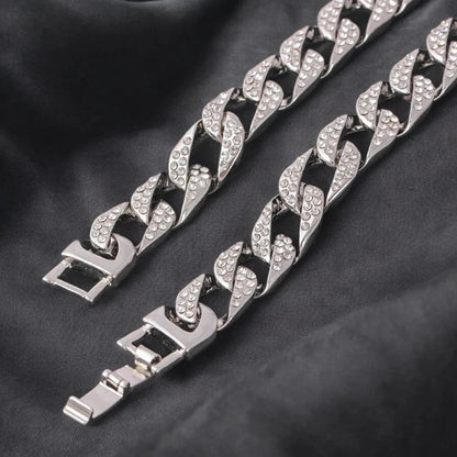 Hip Hop Iced Out Thick Heavy Chunky Cuban Curb Chain Necklace for Men – Gold with American Diamonds - Necklace - Cadeau Craft