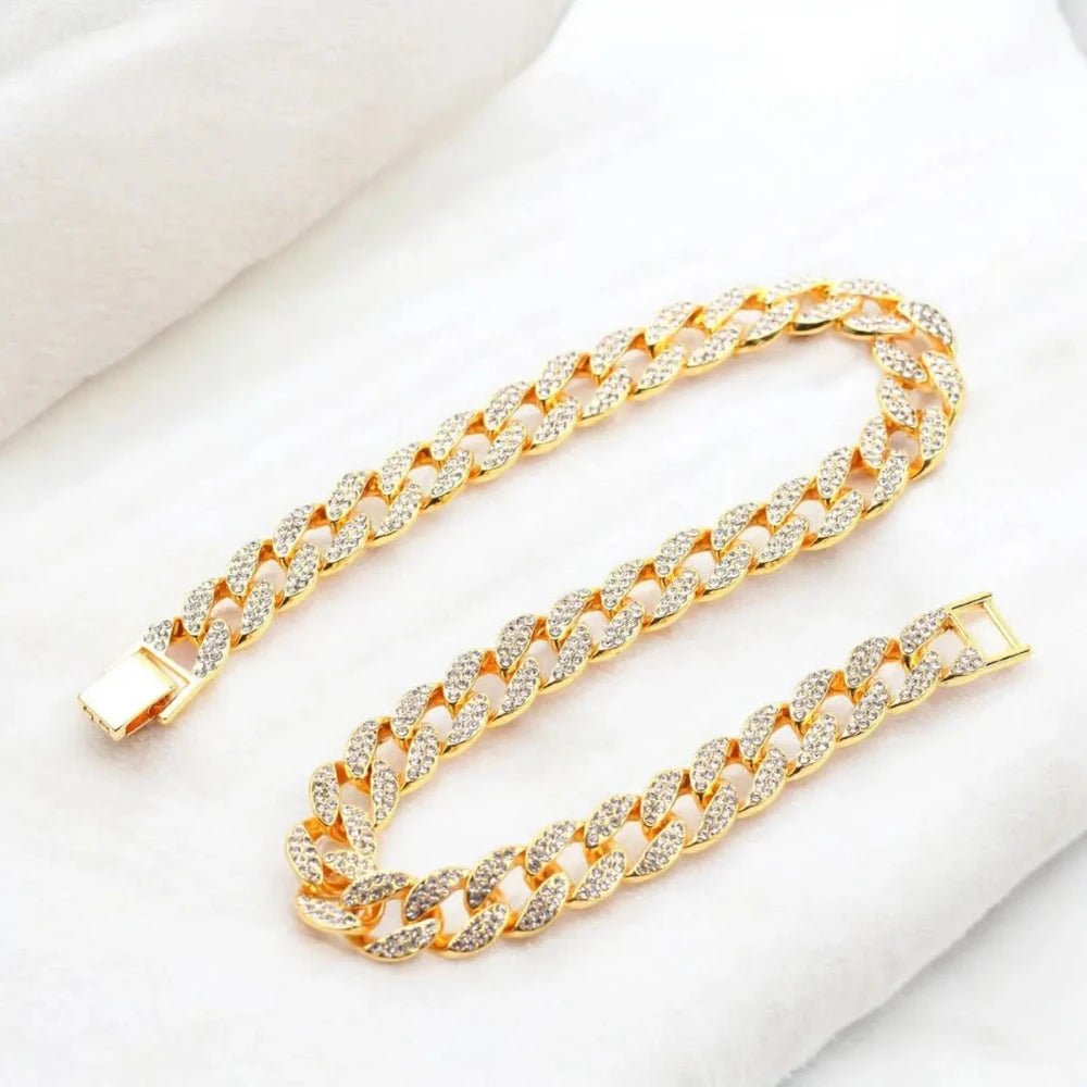 Hip Hop Iced Out Thick Heavy Chunky Cuban Curb Chain Necklace for Men – Gold with American Diamonds - Necklace - Cadeau Craft
