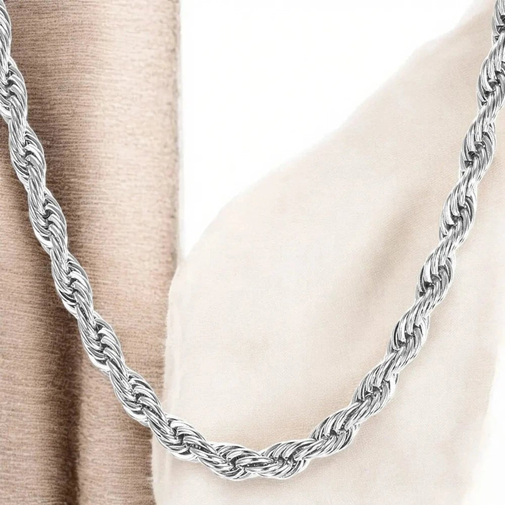 Men's 22'' Rope Chain - Silver 316L Stainless Steel, Durable for Daily Wear - Necklace - Cadeau Craft