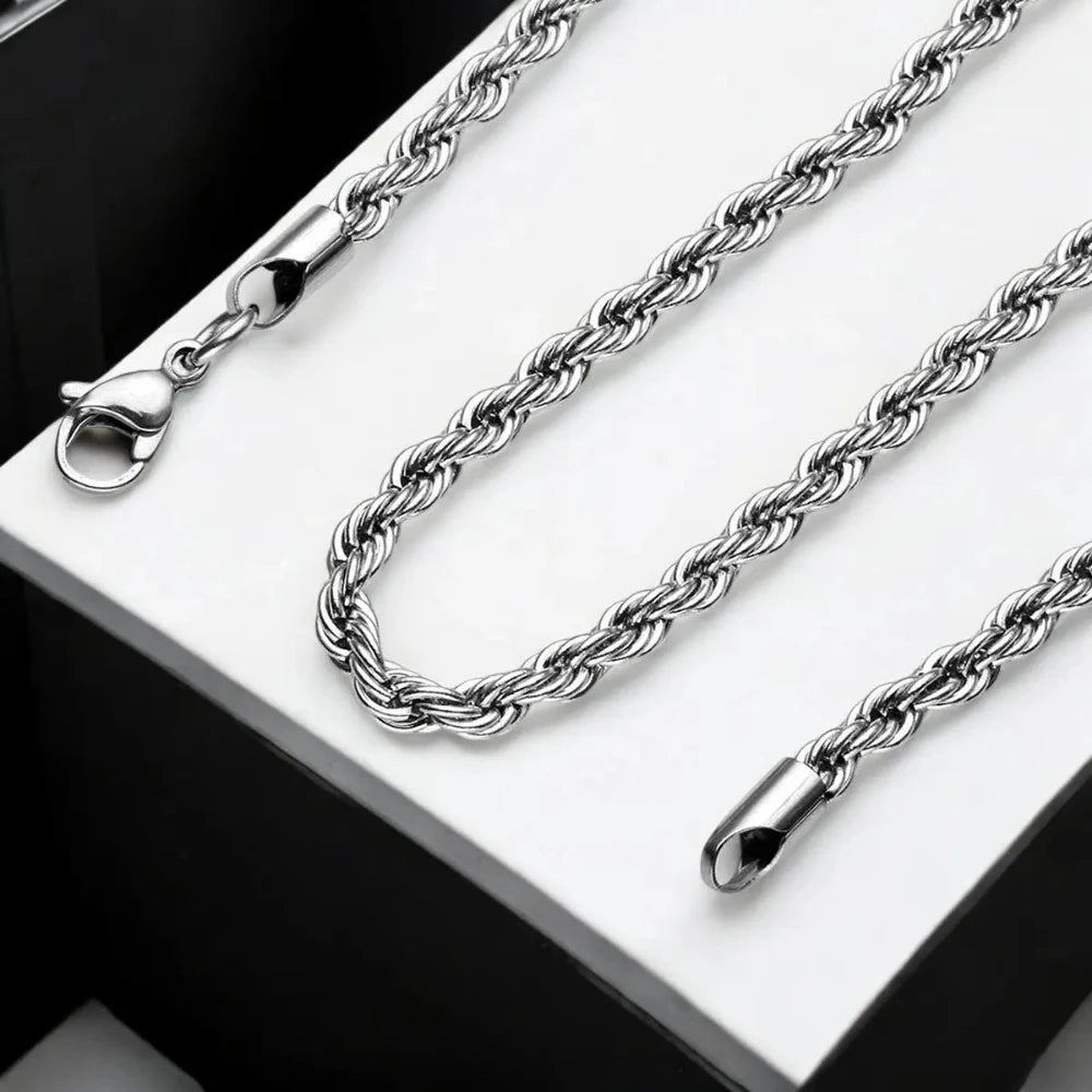 Men's 22'' Rope Chain - Silver 316L Stainless Steel, Durable for Daily Wear - Necklace - Cadeau Craft
