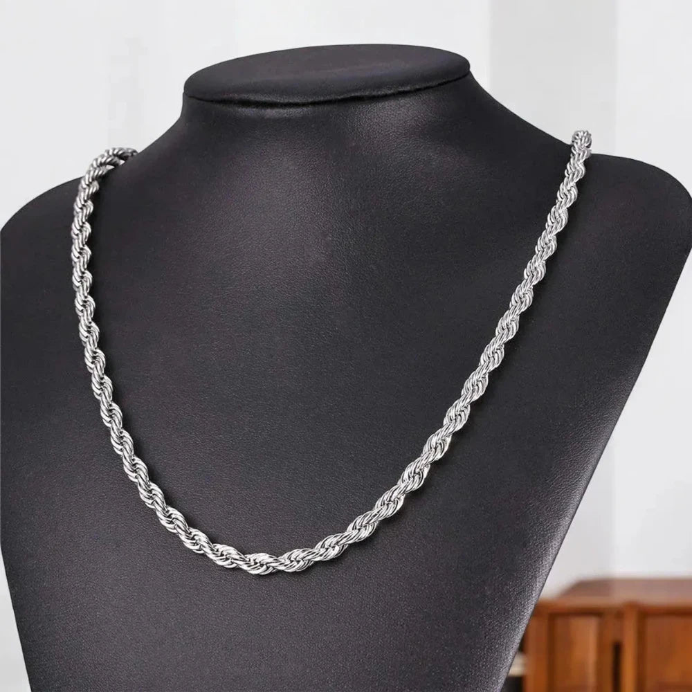 Men's 22'' Rope Chain - Silver 316L Stainless Steel, Durable for Daily Wear - Necklace - Cadeau Craft