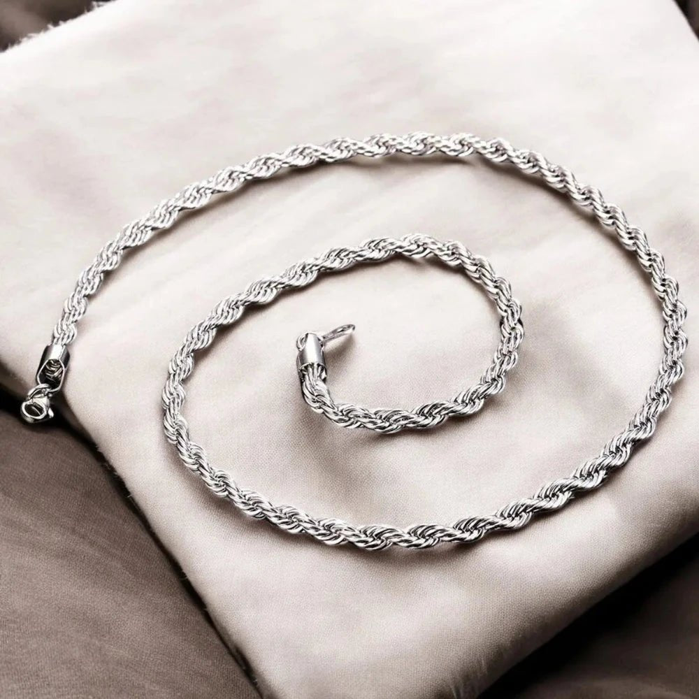 Men's 22'' Rope Chain - Silver 316L Stainless Steel, Durable for Daily Wear - Necklace - Cadeau Craft