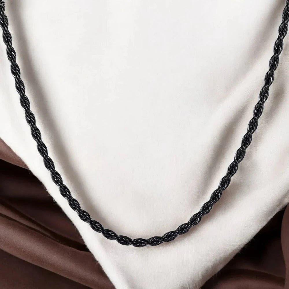 Men's 24'' Black Rope Chain Necklace - 316L Surgical Stainless Steel, Sleek & Durable - Necklace - Cadeau Craft