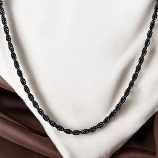 Men's 24'' Black Rope Chain Necklace - 316L Surgical Stainless Steel, Sleek & Durable - Necklace - Cadeau Craft