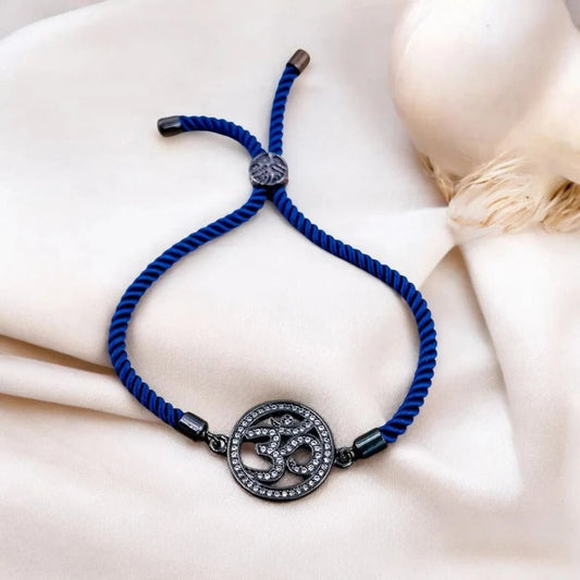 Om Copper American Diamond Bracelet for Women - Green & Blue Thread, Adjustable Fit - Bracelets - Cadeau Craft