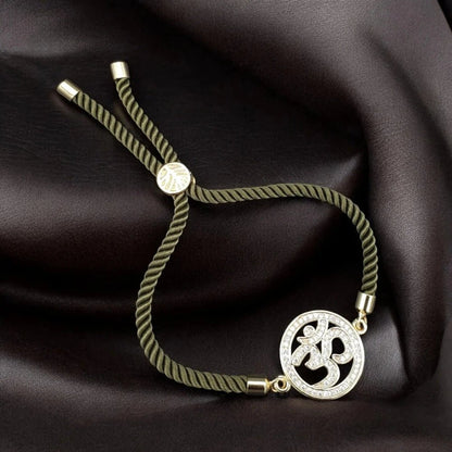 Om Copper American Diamond Bracelet for Women - Green & Blue Thread, Adjustable Fit - Bracelets - Cadeau Craft