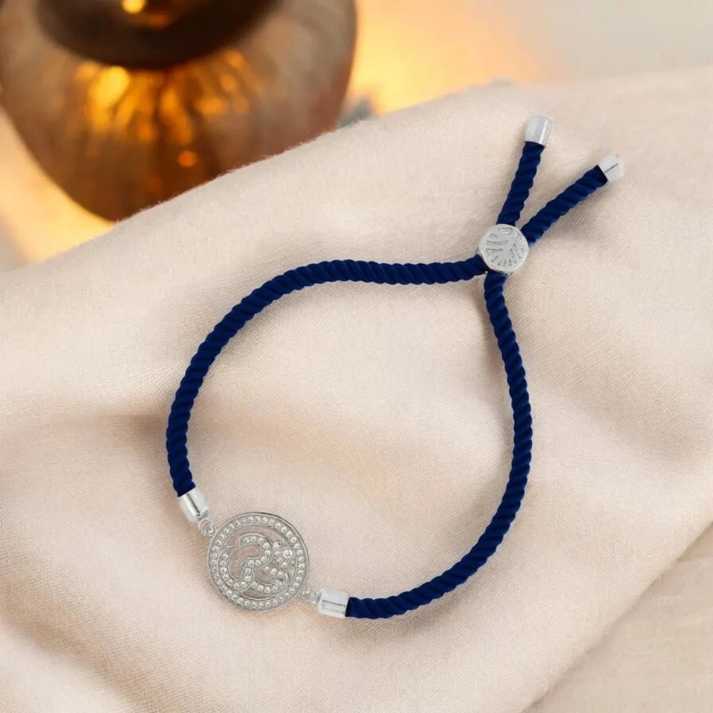 Om Copper American Diamond Bracelet for Women - Green & Blue Thread, Adjustable Fit - Bracelets - Cadeau Craft