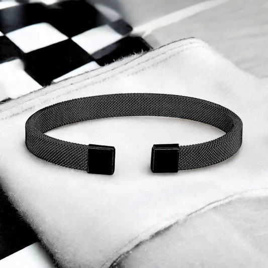 Slim Mesh Black 316L Stainless Steel Cuff Kada Bracelet for Men - Cuff & Kada - Cadeau Craft