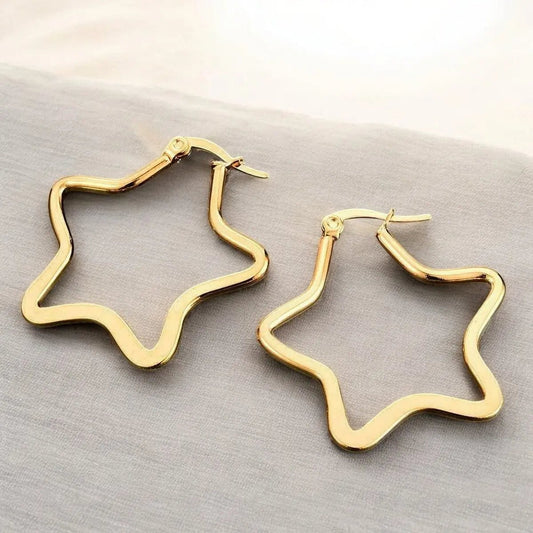 Star Flower Wire Hoop Earrings – 18K Gold & Silver 316L Stainless Steel - Earrings - Cadeau Craft