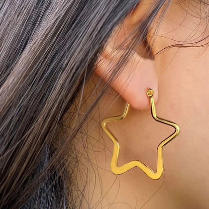 Star Flower Wire Hoop Earrings – 18K Gold & Silver 316L Stainless Steel - Earrings - Cadeau Craft